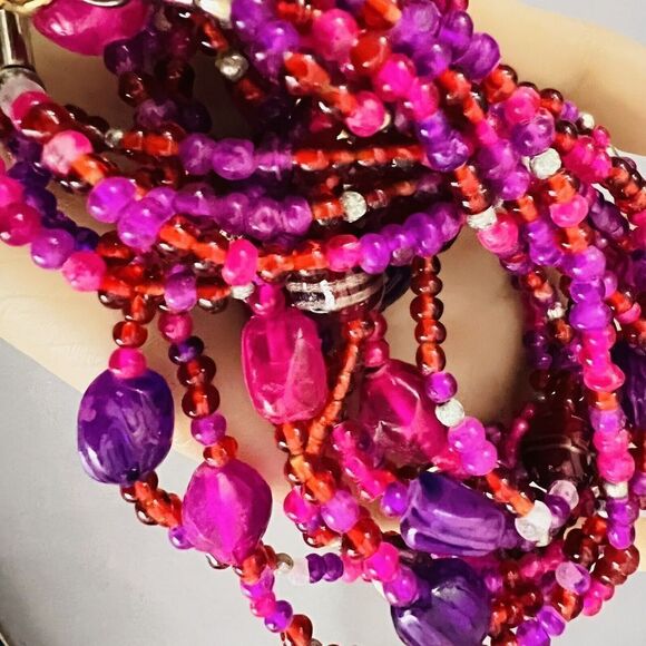 Vintage Multi Strand Glass Lucite Necklace Glass Purple Pink Shade Beads 4713 - Picture 8 of 10